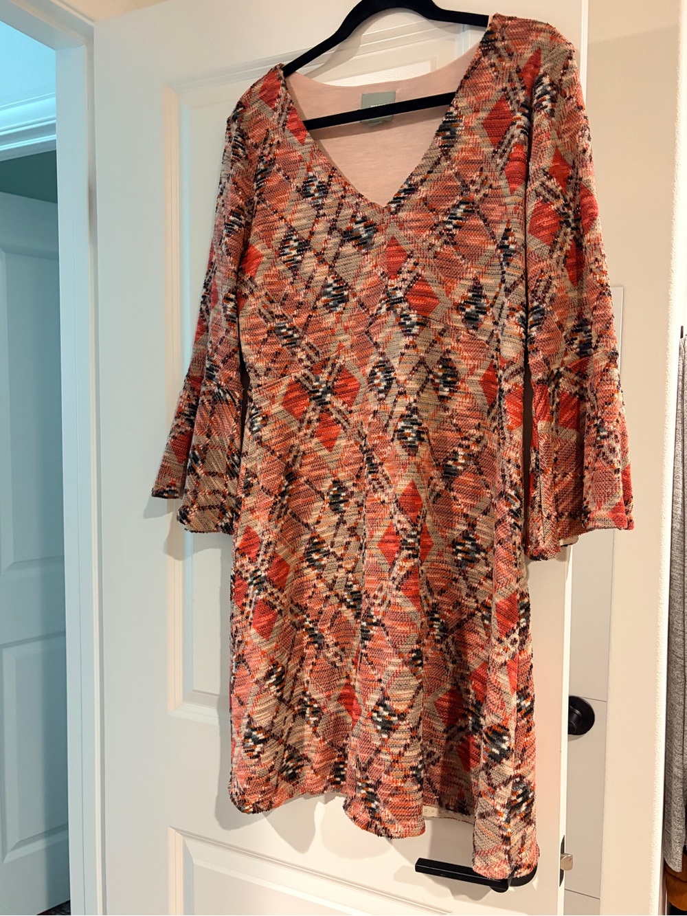 Maeve Multicolor Geometric V-Neck Bell Sleeve Dress